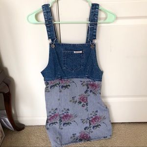 Guess vintage 90s overall dress w/ floral pattern